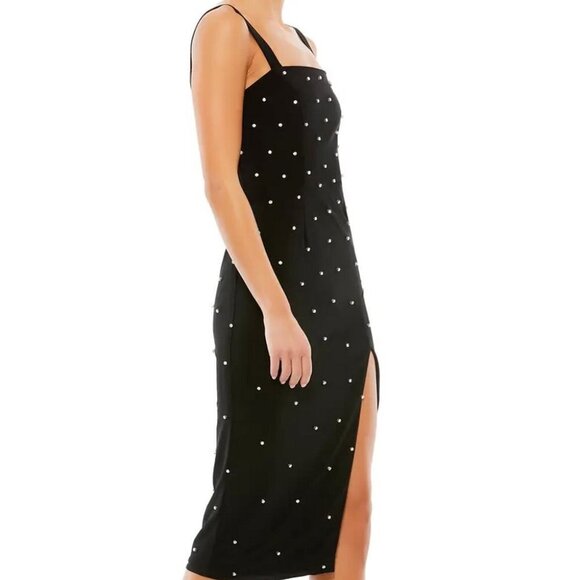 Mac Duggal Black Embellished Square Neck Sleeveless Midi Dress - Picture 3 of 4